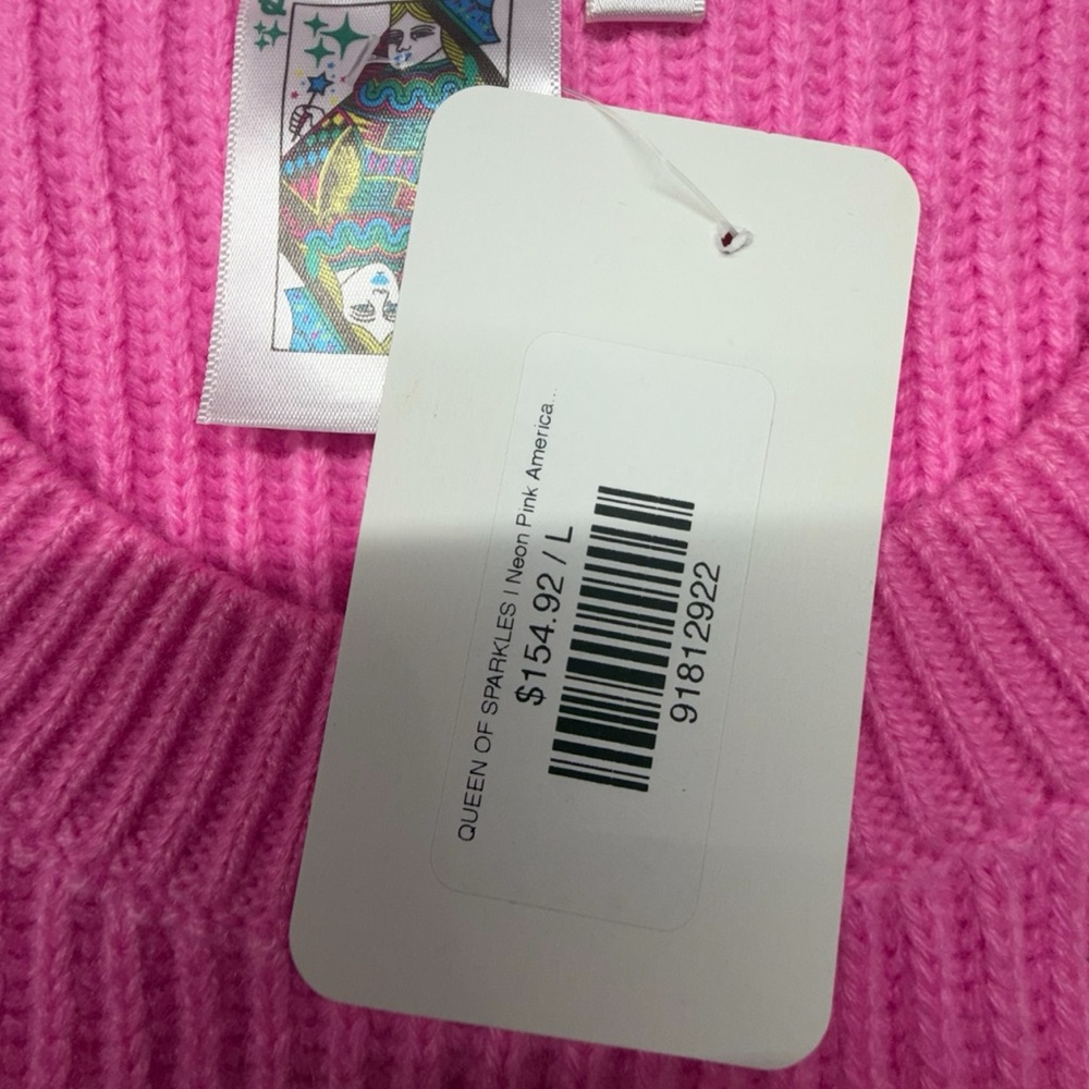 Queen of Sparkles Neon Pink American Flag Sweater Large S Sleeveless Knit Top - Picture 2 of 6
